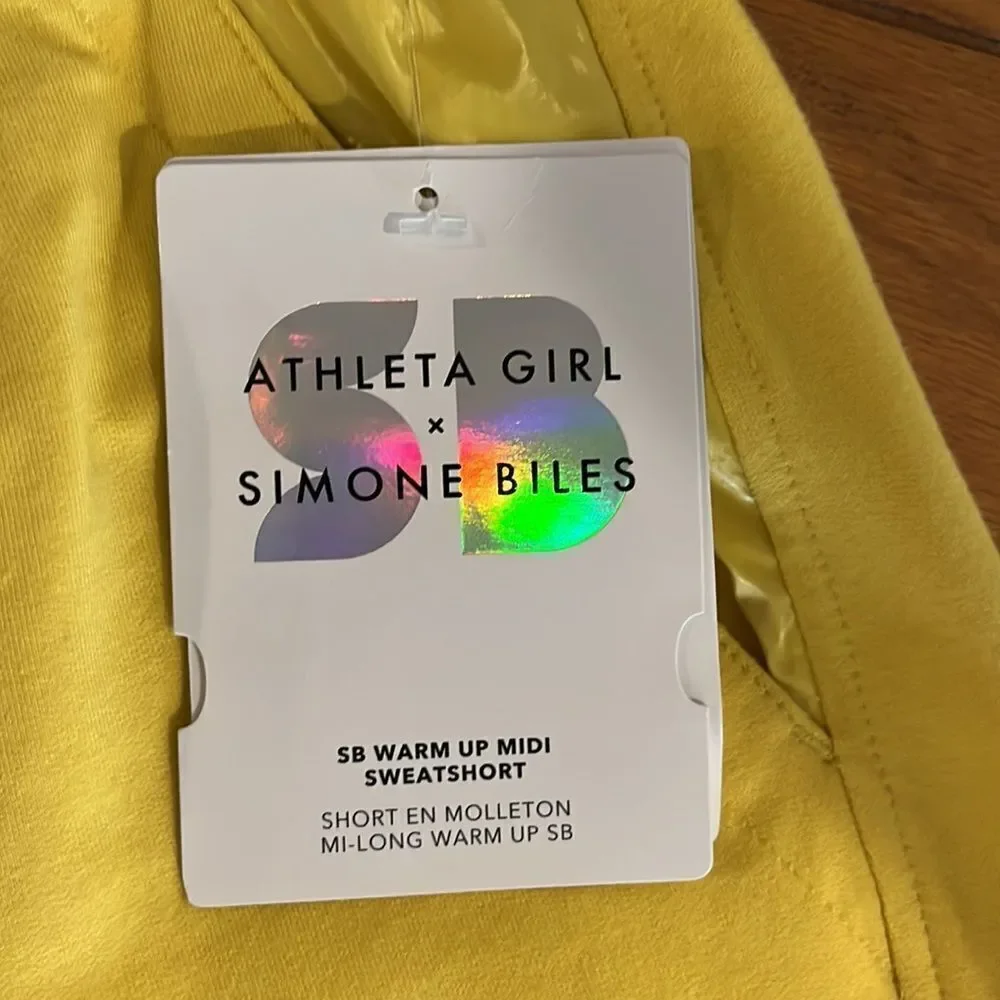 Athleta Girl x Simone Biles yellow Warm Up Midi sweatshirt shorts size 16.